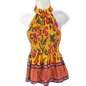 NWT* Haute Hippie High Neck Smocked Sleeveless Blouse - Women's M